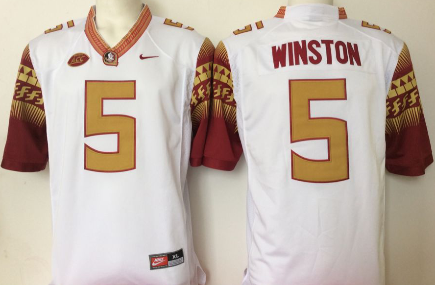 NCAA Men Florida State Seminoles White #5 winston